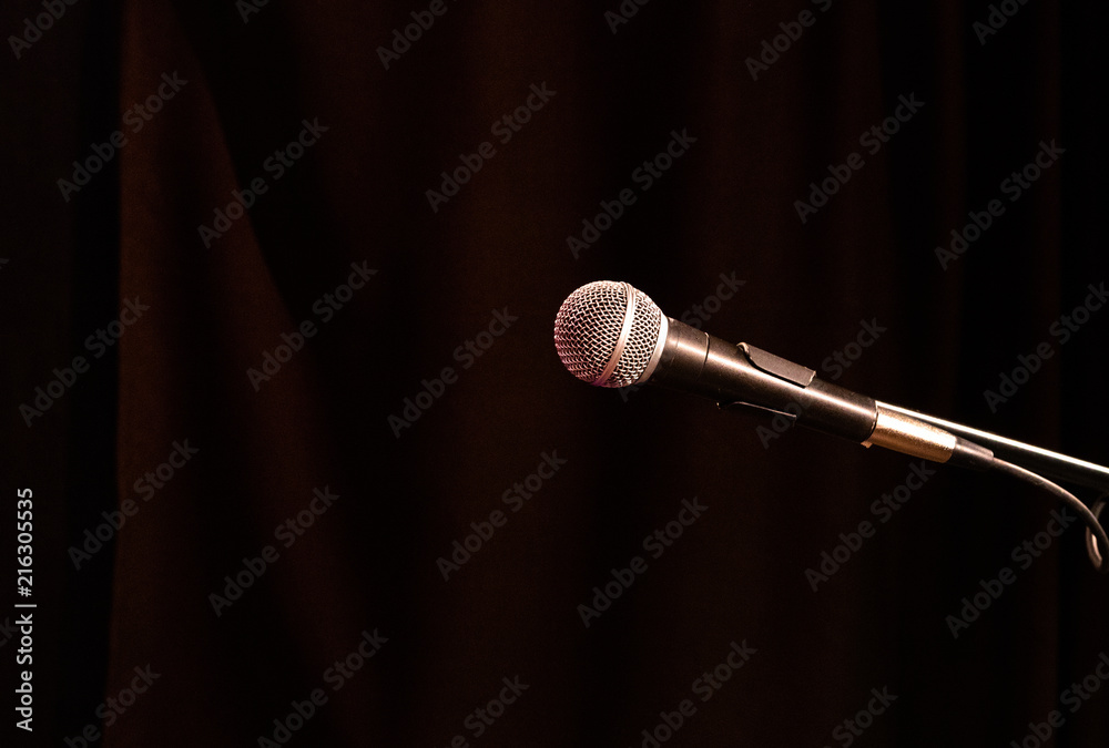 Obraz premium old acoustic microphone of a round form factor on a dark background