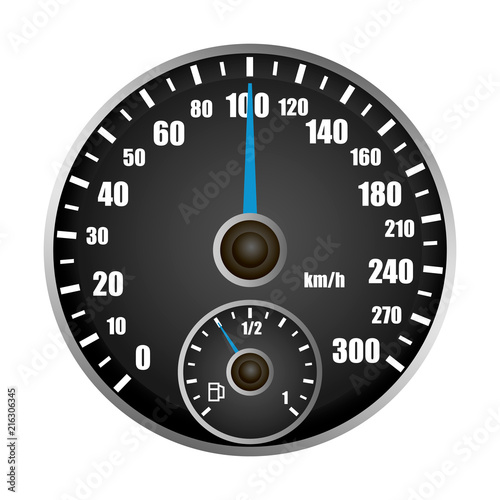 Speedometer mockup. Realistic illustration of speedometer vector mockup for web design isolated on white background