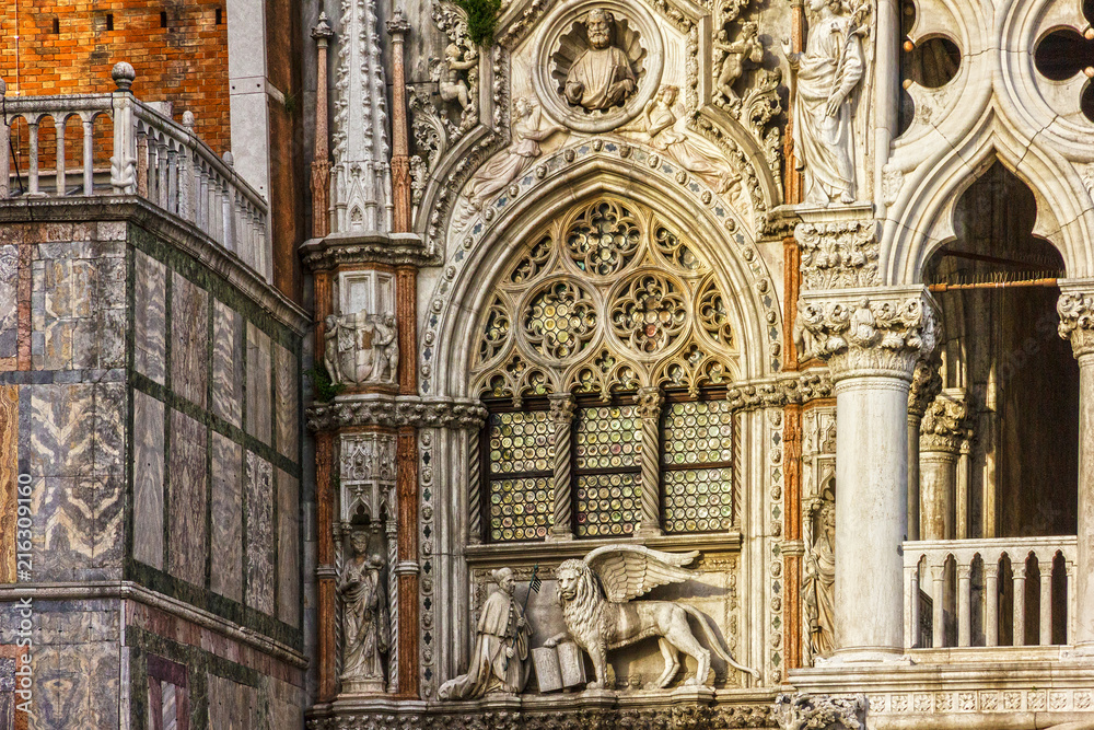 Lion on San Marco Basilica, Venice architecture, Italy