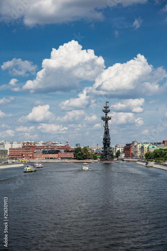 View of Moscow river and monument to Peter the Great from the Crimean bridge in Moscow © arbalest