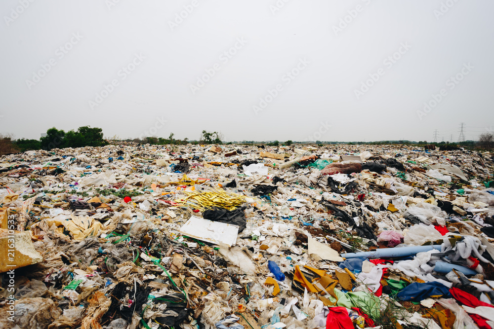 pile of garbage ; garbage dump . Waste from household in waste landfill pile of garbage ; garbage dump . Waste from household in waste landfill