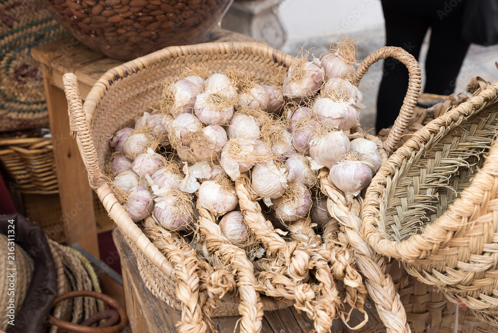 Baskets full of garlic