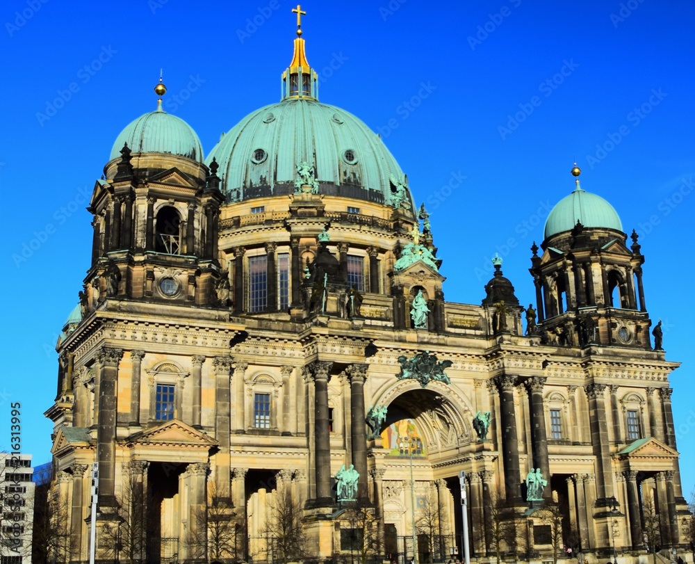 The facade and details of the magnificent Berliner Dom on Museum Island in the Mitte district of Berlin, Germany