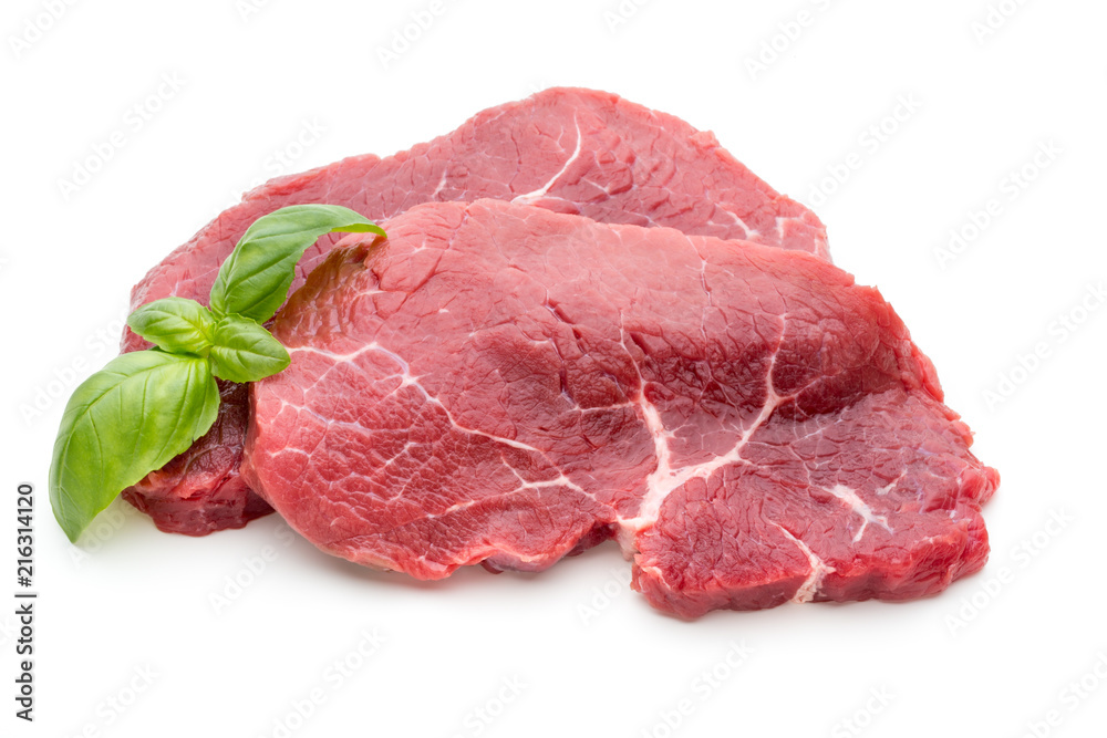 Fresh raw beef steak isolated on white.