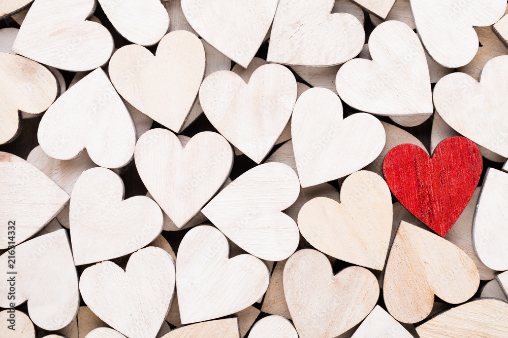 Obraz premium Background with wooden hearts, place for text.