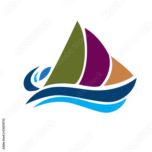 Logo boat with beach waves 