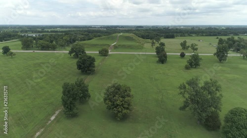 This video is about an aerial view of the Historic Cahokia Mounds in Collinsville, Illinois. A pre Columbian Native American city directly across the Mississipi River from modern St. Louis, Missouri. photo