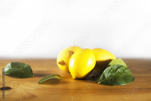 Fresh washed lemons with leafsfor vitamin c