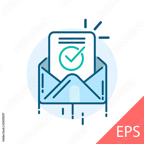 Envelope with confirmation letter. Vector modern line design illustrative icon
