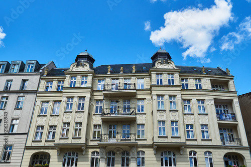 Art Nouveau facade of the building  in Poznan. © GKor