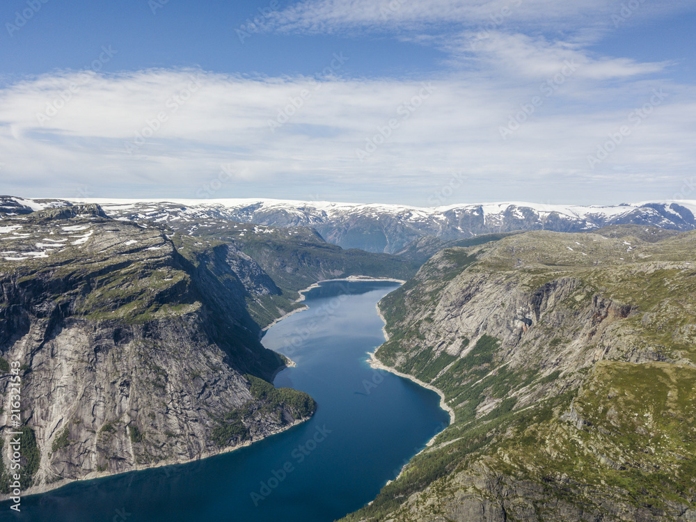 Aerial view of Ringedalsvatnet lake in Norway