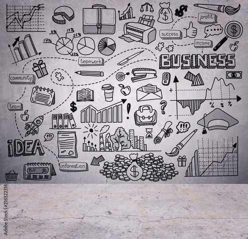 Business ideas sketch drawn on a concrete wall