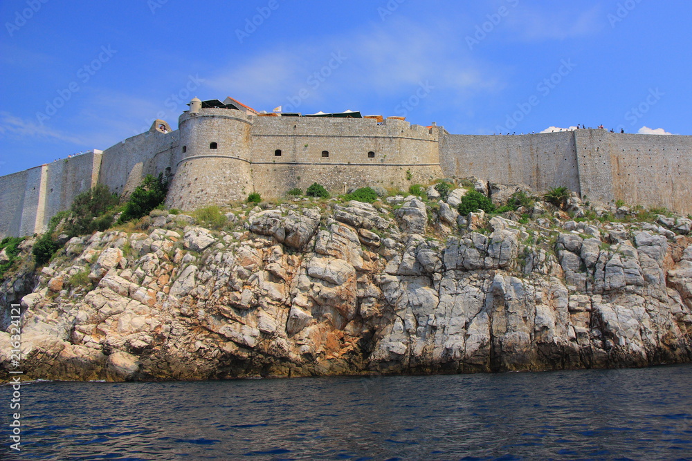 Croatia - the fortifications of Dubrovnik seen from the Adriatic Sea. Croatia - the fortifications of Dubrovnik seen from the Adriatic Sea.