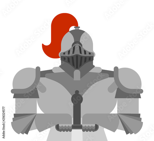 Knight isolated. Metal armor warrior. Iron armor. Plate and sword. Vector illustration