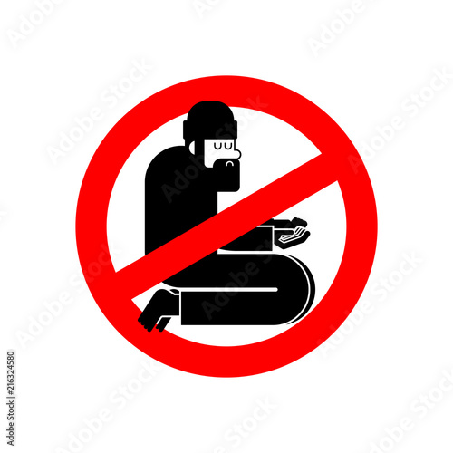 Stop Homeless. Ban Beggars. Red prohibitory road sign. No Poor. Not bum hobo. Vector illustration