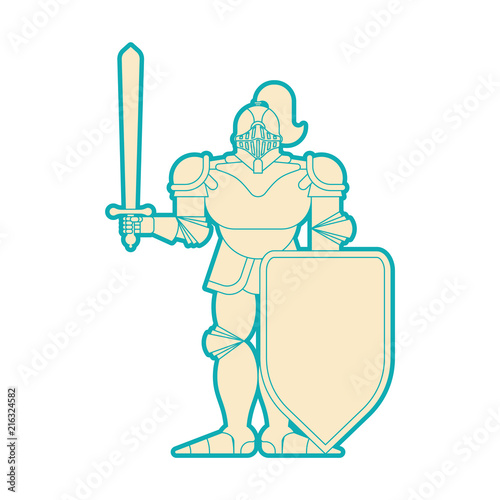 Knight isolated. Metal armor warrior. Iron armor. Plate and sword. Vector illustration