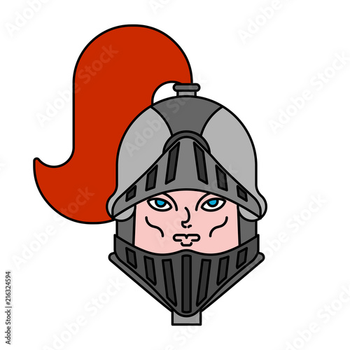 Open Helmet Knight and face man. Head Metal armor warrior. Iron armor.  Vector illustration photo