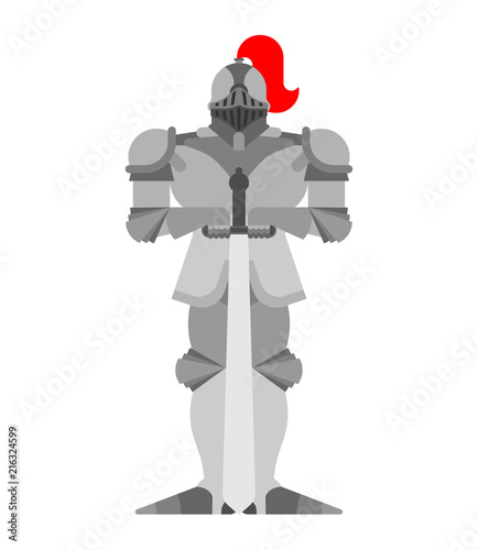 Knight isolated. Metal armor warrior. Iron armor. Plate and sword. Vector illustration