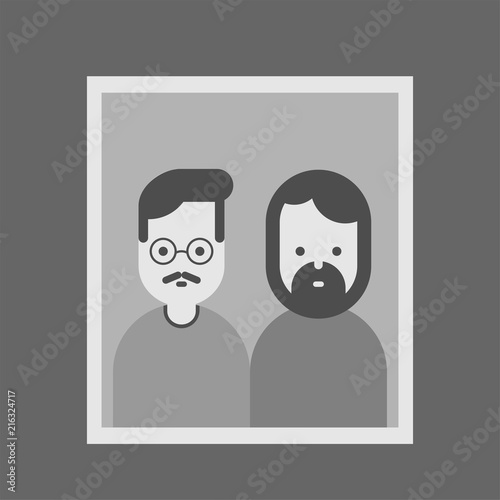 Gay couple parents framed photo. Vector famile