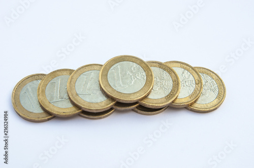 coin of one Euro on a white background