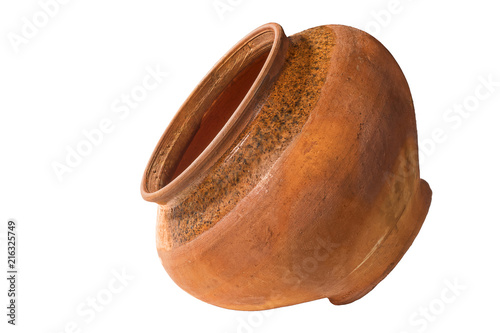 Clay handmade pot on a white background