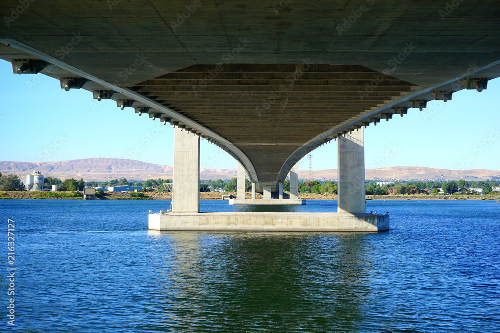 underside of cable bridge over Columbia river