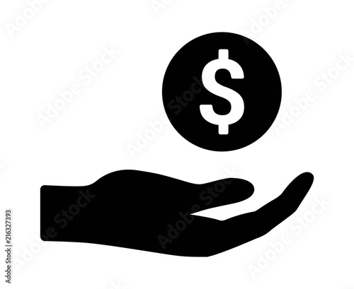 Hand holding money as a donation to charity or fundraiser / fundraising flat vector icon for finance apps and websites