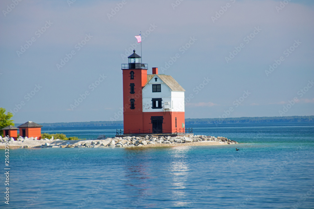 Lighthouse off the coast of Mackinac Island