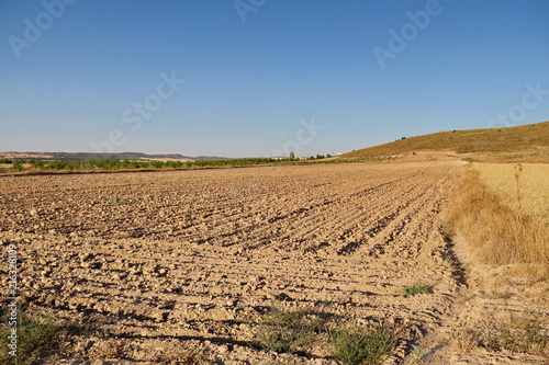 champ labouré, terre avec sillons