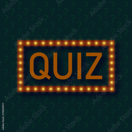 Quiz night announcement poster design web banner background vector illustration. Pub quiz held in a pub or bar, night club. Modern pub team game. Questions game shining retro light banner