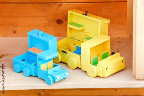 Colorful Wooden Toy Cars photo