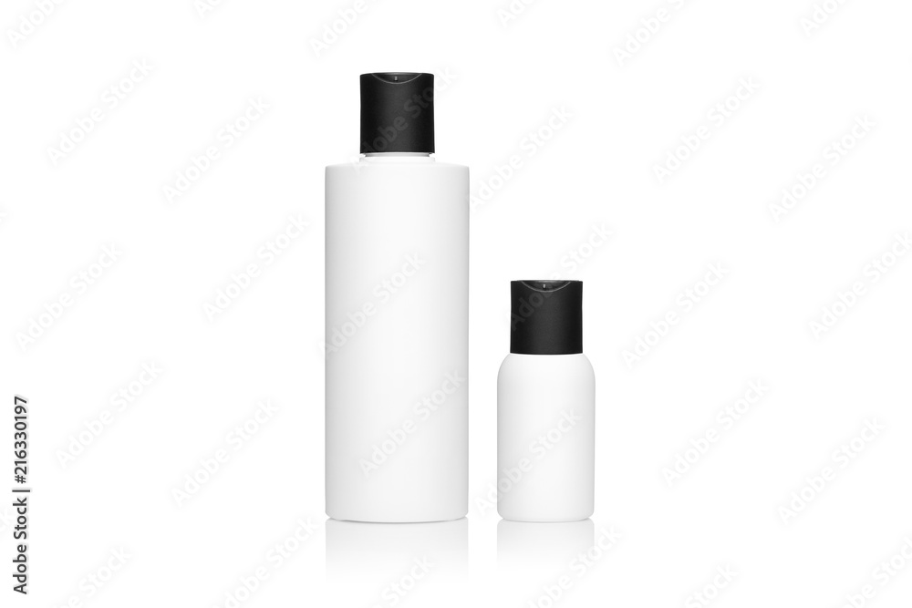 Set of white plastic bottles, isolated on white background Set of white plastic bottles, isolated on white background