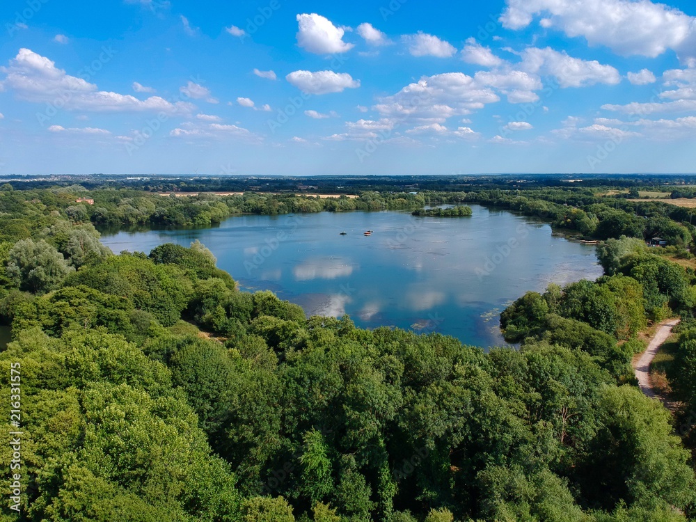 Theale Lakes, Berkshire taken from a drone