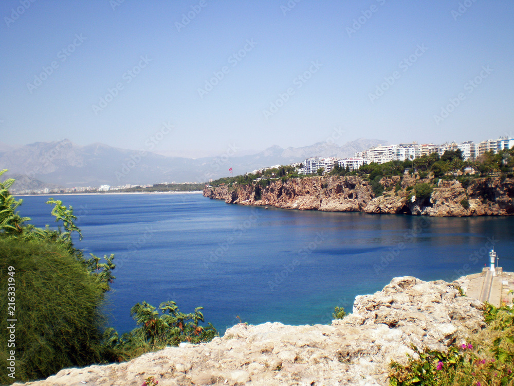 View of the Mediterranean Sea from the port of the old city of Antalya,Turkey