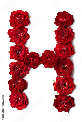 Letter H from flowers of red rose