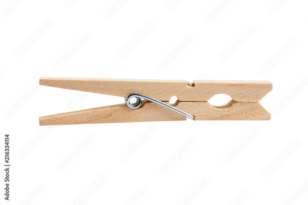 Wooden clothespin, isolated on white background