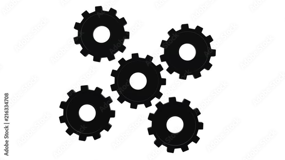 Gears black spinning on white background close up. Alpha channel Gears black spinning on white background close up. Alpha channel