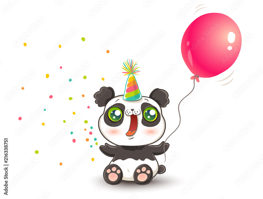 Fototapeta premium panda with pink balloon