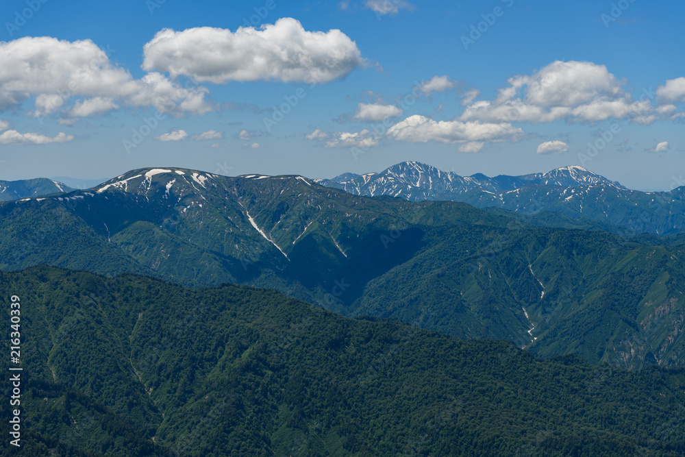 燧ヶ岳（柴安嵓）山頂から見た平ヶ岳と中ノ岳、越後駒ヶ岳