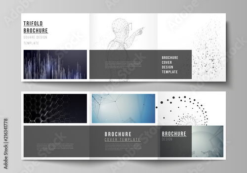The minimal vector editable layout of square format covers design templates for trifold brochure, flyer, magazine. Technology, science, future concept abstract futuristic backgrounds.