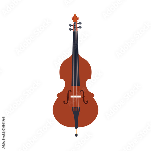 Double bass icon. Vector illustration of brown double bass isolated on a white background. Stringed musical instrument 