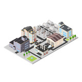 Isometric Oil Industry
Fossil Fuel Refinery Factory Cityscape.