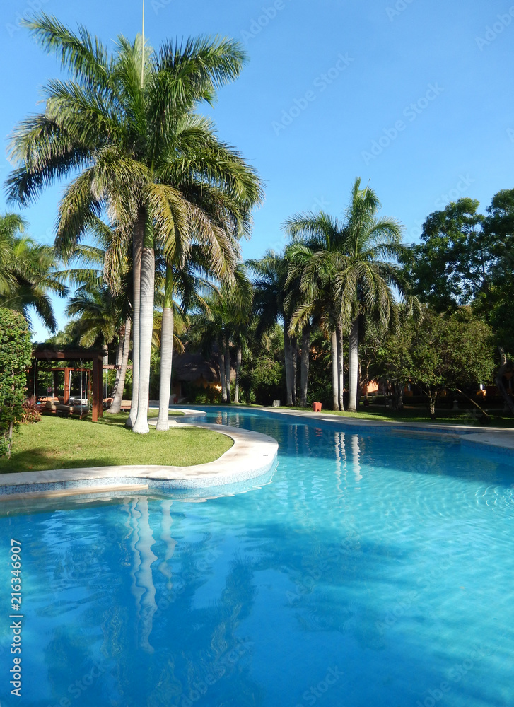 Pool landscape at a Caribbean tropical resort. Pool landscape at a Caribbean tropical resort.