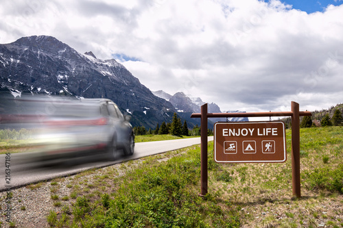Fotografie Conceptual self healing inspirational better life road sign toward nature and se