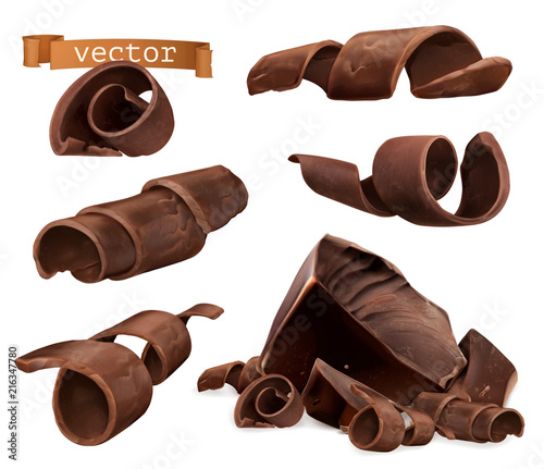 Chocolate shavings and pieces, 3d vector set