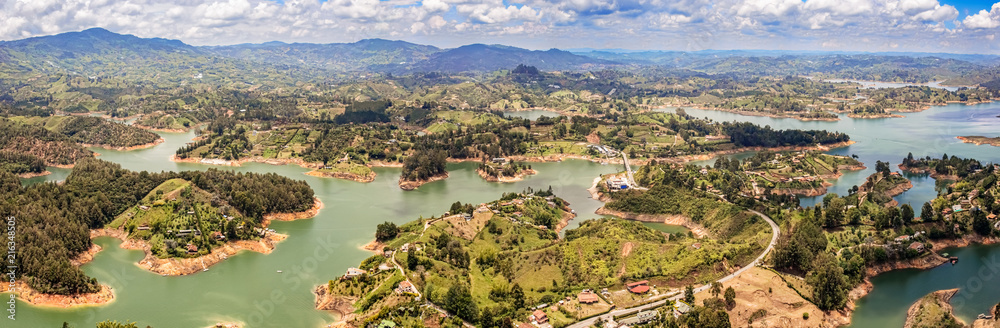 Aerial view of Guatape, Penol, dam lake in Colombia.