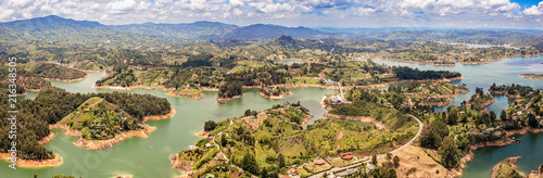 Aerial view of Guatape  Penol  dam lake in Colombia.