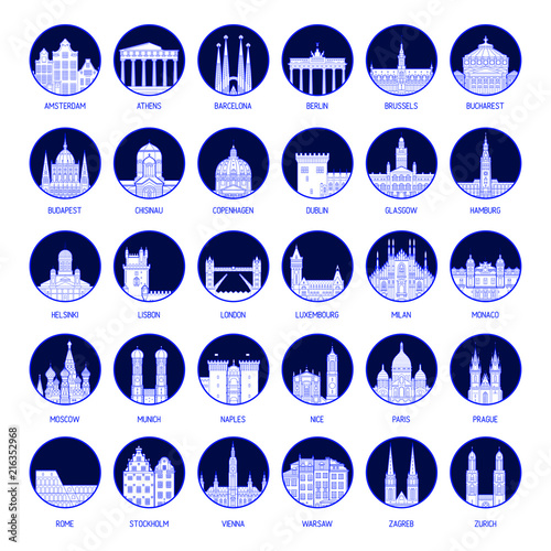 Big collection badges European cities vector