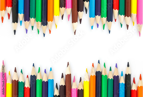 colored pencils drawing multicolored on white background