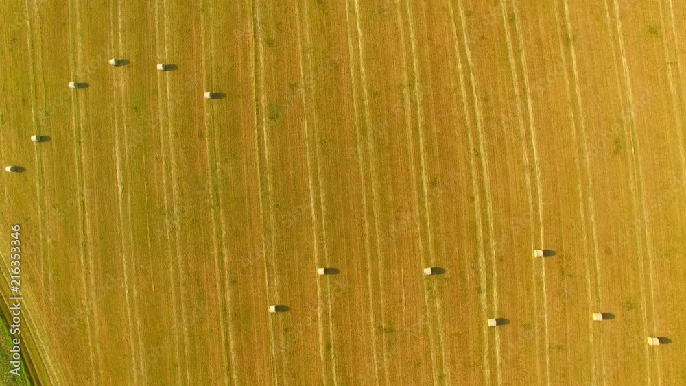 Aerial view of fields and stacks of hay Aerial view of fields and stacks of hay